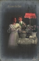 T2/T3 Boldog Újévet! / New Year Greeting Card With Romantic Couple (EK) - Non Classificati