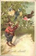 T2/T3 Húsvéti üdvözlet / Easter Greeting Card With Pipe Smoking Rabbit And Birds. Litho (EK) - Ohne Zuordnung