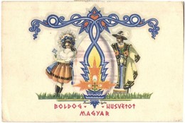 T3 Boldog Magyar Húsvétot / Hungarian Easter Greeting Card, Folklore S: Bozó Gyula (kis Szakadás / Small Tear) - Unclassified