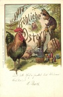 T2 Fröhliche Ostern / Easter Greeting Card With Rabbits And Rooster. O. Dibbern & Sperling 703. Litho S: Herm. Schüssler - Unclassified