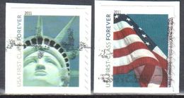 United States 2011 Lady Liberty/Flag  Sc #4486-87 - Mi 4655-56 BG Perf. 9½ - Used - Gebraucht