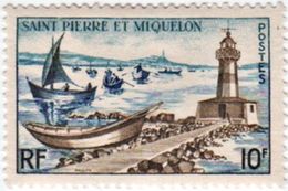 LIGHTHOUSE 10f POSTAGE STAMP ST.PIERRE & MIQUELON 1957 MINT/HINGED - Gebruikt