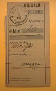 VAGLIA POSTALE RICEVUTA AQUILA 1905 - Impuestos Por Ordenes De Pago