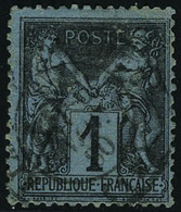 Oblitéré N° 84, 1c Noir Sur Bleu De Prusse Bon Centrage T.B. Signé + Certificat Brun - Other & Unclassified