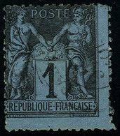 Oblitéré N° 84, 1c Noir Sur Bleu De Prusse, Nuance Caractéristique, Centrage Habituel, T.B. Signé JF Brun - Other & Unclassified