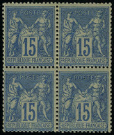 Neuf Sans Charnière N° 90, 15c Bleu Bloc De 4 T.B. - Other & Unclassified
