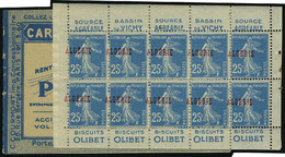 Neuf Sans Charnière N° 14, 25c Bleu, Bloc De 10 Avec Pub, 1/2 Carnet, Vichy-Olibet, Surcharge Algerie  à Cheval, Superbe - Other & Unclassified