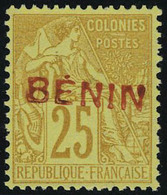 Neuf Sans Gomme N° 8B, 25c Bistre Jaune Surcharge Benin En Rouge Type IV Non émis TB Signé Calves - Other & Unclassified