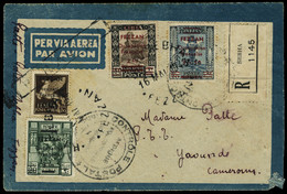 Lettre N° 4, 5, 6 Et PA N° 1, Les 4 Valeurs Sur LR De Sebha 16 Mai 1943, Pour Yaoundé Cameroun, Cachet De Contrôle Posta - Other & Unclassified