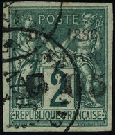 Oblitéré N°1b. 2c Vert Sans F Après Le 1er Zéro. T.B. Signé - Other & Unclassified
