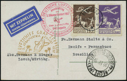 Lettre N° 2 + 5, Sur CP Illustrée Càd Bronshoj 14.4.32 Zeppelin 3 ZAF 1932 Pour Récife Pernambuco, Arrivée 20.VI.32 T.B. - Other & Unclassified