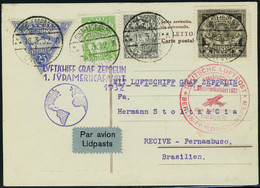 Lettre N° 5, + 3 TP Complément D'affranchissement Sur CP, Zeppelin 1 SAF 1932, Càd Riga 18.3.32 Pour Récife Pernambuco,  - Other & Unclassified