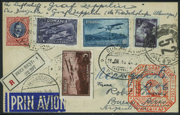 Lettre Zeppelin 9 SAF 1932, CP Illustrée Recommandée Càd Bucuresti 21 OK 32 Et Càd De Transit Fredrichshafen 24.10.32, P - Other & Unclassified