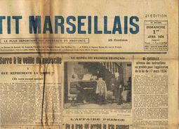 ** JOURNAL ** LE PETIT MARSEILLAIS ** 2ème ÉDITION DU ** DIMANCHE 1er AVRIL 1934 ** - Le Petit Marseillais