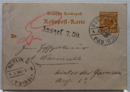 ROHRPOST KARTE 25 Pfg Reichspost Ganzsache Vom 8.10.1896 / BERLIN W P49 R30 &gt; BERLIN C T2 R9 - Cartas
