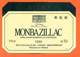 Etiquette Vin De Bordeaux Monbazillac 1990 Cordier à Bordeaux - 75 Cl - Monbazillac