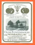 Etiquette Vin De Montbazillac Clos Fontindoule 1989 G Gros à Monbazillac - 75 Cl - Monbazillac