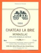 Etiquette Vin De Monbazillac Chateau La Brie 1986 C M à Monbazillac - 75 Cl - Monbazillac