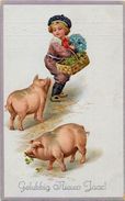 CPA Cochon Pig Position Humaine Circulé Gaufré - Schweine