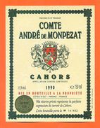 Etiquette Vin De Cahors Comte André De Monpezat 1990 Cotes D'olt à Parnac -75 Cl - Cahors