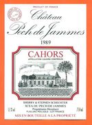 étiquette Vin De Cahors Chateau Pech De Jammes 1989 SCEA Du Pech De Jammes Pauvif à Flaujac Poujols -75 Cl - Cahors