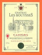 étiquette Vin De Cahors Chateau Les Bouysses 1988 Cotes D'olt à Parnac -75 Cl - Cahors