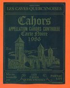 étiquette Vin De Cahors Carte Noire 1986 Les Caves Quercynoises à Parnac - 75 Cl - Cahors