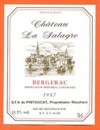 étiquette Vin De Bergerac Chateau La Salagre 1987 GAF De Pintoucat à 46140 - 75 Cl - Bergerac