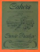 étiquette Vin De Cahors Cuvée Prestige 1985 GAF Les Caves Quercynoises à Parnac - 75 Cl - Cahors