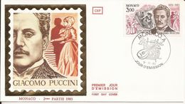 MONACO - Giacomo PUCCINI - ENVELOPPE TIMBREE - 1er JOUR D'EMISSION - 9 Novembre 1983 - FDC - Lettres & Documents