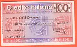 Miniassegno Banca Credito Italiano 100 Lire 1976 Commercianti Bologna - [10] Chèques