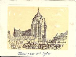 Wavre (1300) : Dessin Non Signé De La Place De L'Eglise. CPSM. - Wavre