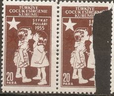 Turkey 1955 20 Para Brown Without Red Half Crescent, MNH Child Care; Fragment Right As Proof TW55-01b - Charity Stamps