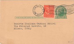 USA - STAMPED STATIONERY JEFFERSON 1 C. FROM MADISON SQ. N.Y. TO MILANO ITALY + ½ C. B.FRANKLIN - SCOTT #UX27 Die 1 - 1921-40