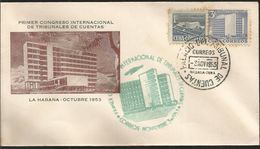 J) 1953 CUBA-CARIBE, FIRST INTERNATIONAL CONGRESS OF COURTS OF ACCOUNTS, BLACK AND GREEN CANCELLATION, FDC - Storia Postale