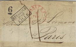 1833 - Lettre D'ANVERS  Cad Rouge  Taxe 11 + 6  D  Pour Paris -entrée BELGIQUE /PAR/LILLE Noir - 1830-1849 (Belgique Indépendante)