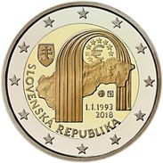 ESLOVAQUIA  2 € 2.018  2018  "25º Aniversario De La República Eslovaca"  Bimetálica  SC/UNC  T-DL-12.168 - Eslovaquia