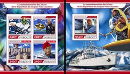 Djibouti 2017, Jacques Cousteau, Ships, 4val In BF +BF IMPERFORATED - Buceo