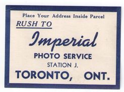 Etiquette D'Expédition /Développement Photographique/Imperial Photo Service/Toronto/ONTARIO/Canada/Vers 1950   ETIQ152 - Aufkleber