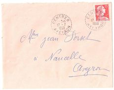 4347 CENTRES Aveyron Lettre 25 F Muller Yv 1011 C Ob 17 7 1959 Recette Distribution Lautier B7 - Lettres & Documents