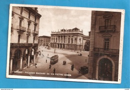 TORINO PALAZZO MADAMA DA VIA PIETRO MICCA - ANIMATA TRAM CARTOLINA FORMATO PICCOLO  1949 - Palazzo Madama