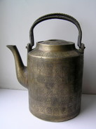 ANTIQUE CHINESE COPPER HAND ENGRAVING CALLIGRAPHY TEAPOT/ QIANLONG MARK - Arte Asiático