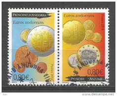 Monnaie Euro Andorrans. Mise En Circulation 2016, Deux Timbres Oblitérés Se-tenant. Oblitération Ronde - Usati