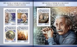 Djibouti 2016, 100th Einstein Relativity Theory, 4val In BF +BF IMPERFORATED - Albert Einstein