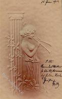 Jugendstil Frau Flöte Prägedruck 1904 I-II Art Nouveau - Zonder Classificatie
