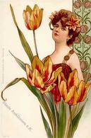 Jugendstil Frau Tulpen TSN-Verlag 360 Künstlerkarte I-II Art Nouveau - Ohne Zuordnung