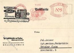 KAMERA BRAUNSCHWEIG - VOIGTLÄNDER BERGHEIL KAMERA - Firmenkarte Mit Entspr. FRANCO-Werbe-o 1929 I-II - Pubblicitari