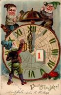 Zwerg Uhr Neujahr 1905 Präge-Karte I-II Bonne Annee Lutin - Fiabe, Racconti Popolari & Leggende