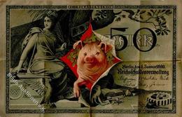 Geld Auf AK Reichskassenschein Frau Schwein 1906 I-II Cochon Argent - Non Classificati