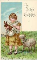 Ostern Kind Schaf Hasen Präge-Karte Litho I-II Paques - Easter